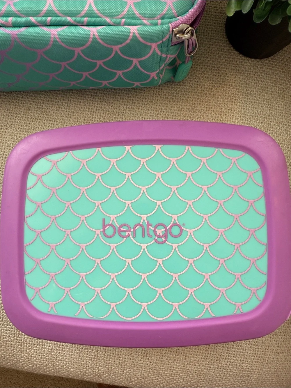 bentgo Kids Insulated Lunch Bag & Bento Box- Aqua Mermaid with Purple Trim